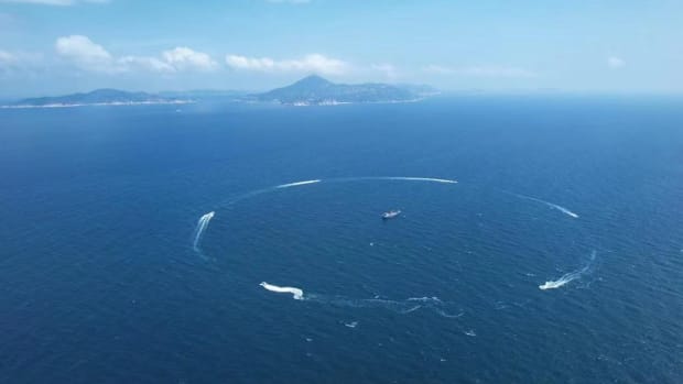 Six unmanned high-speed vessels cruise and guard Chinese sea territory in a highly dynamic, complex environment. Photo- Courtesy of Yunzhou Tech
