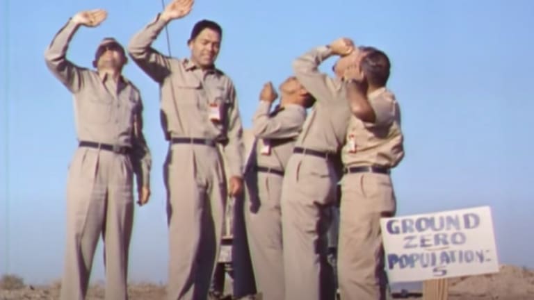 Video of 4 Men Standing Underneath a Nuclear Bomb Test