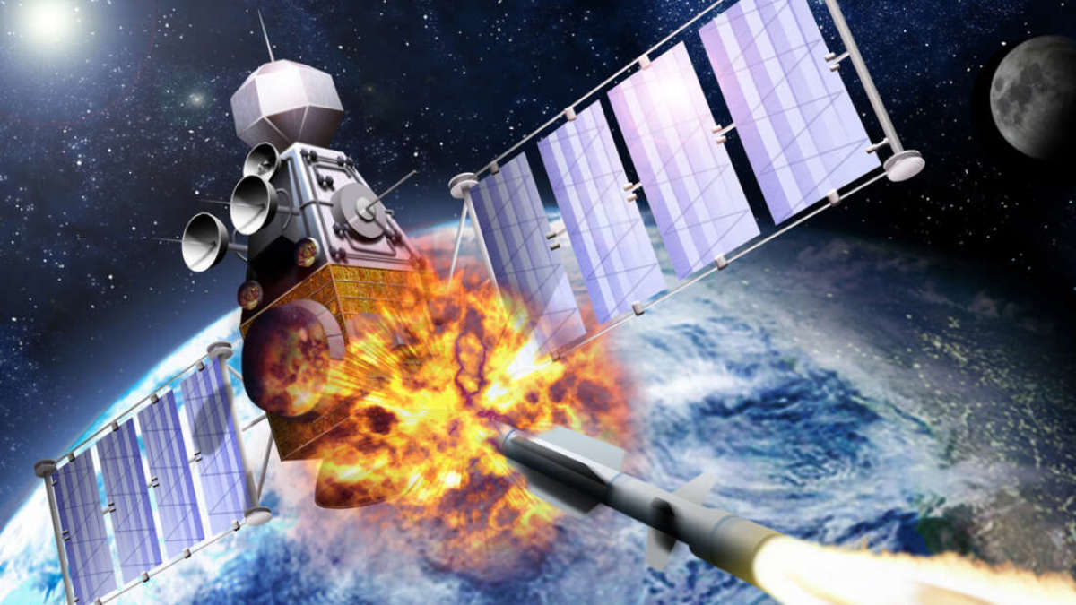 Artist's Impression of a Missile Destroying a Satellite, as Happened to the Cosmos 1408. Image Credit: Edobric/Shutterstock.com
