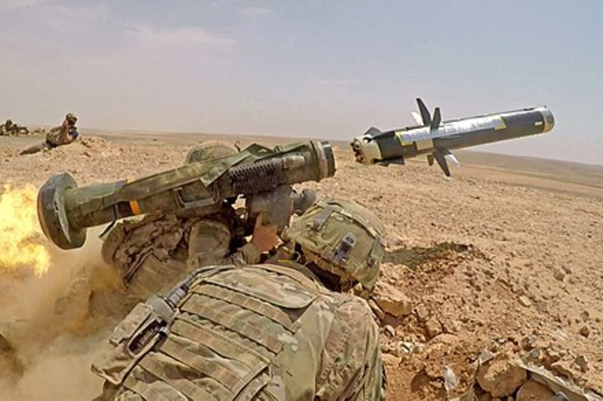A Javelin fired by U.S. soldier in Jordan during Eager Lion 2019