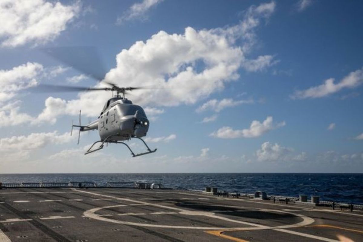 An MQ-8C Fire Scout takes off from the flight deck of the USS Milwaukee (LCS 5), Jan. 6, 2022. U.S. Navy Photo