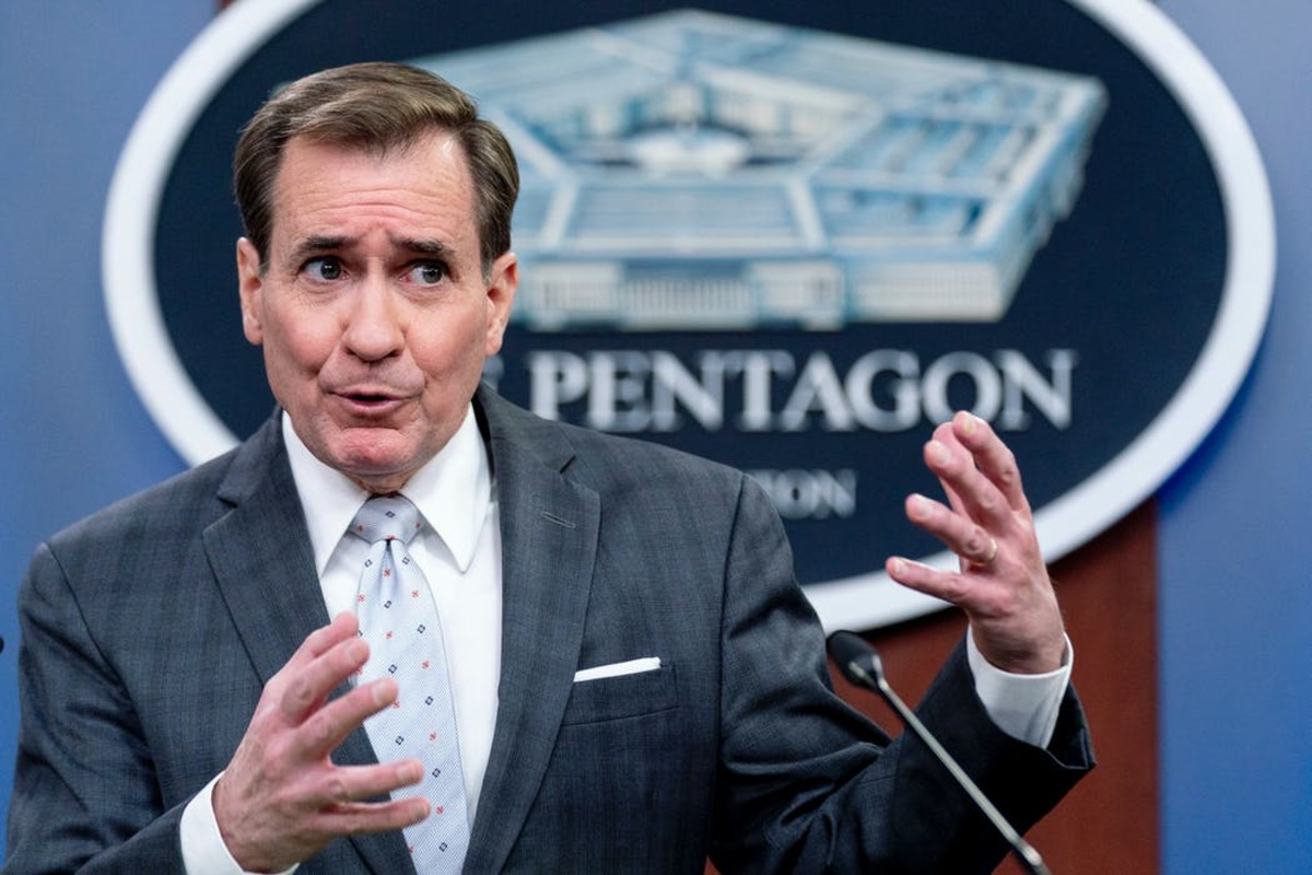 Pentagon spokesman John Kirby speaks during a briefing at the Pentagon in Washington, Wednesday, Feb. 2, 2022.
