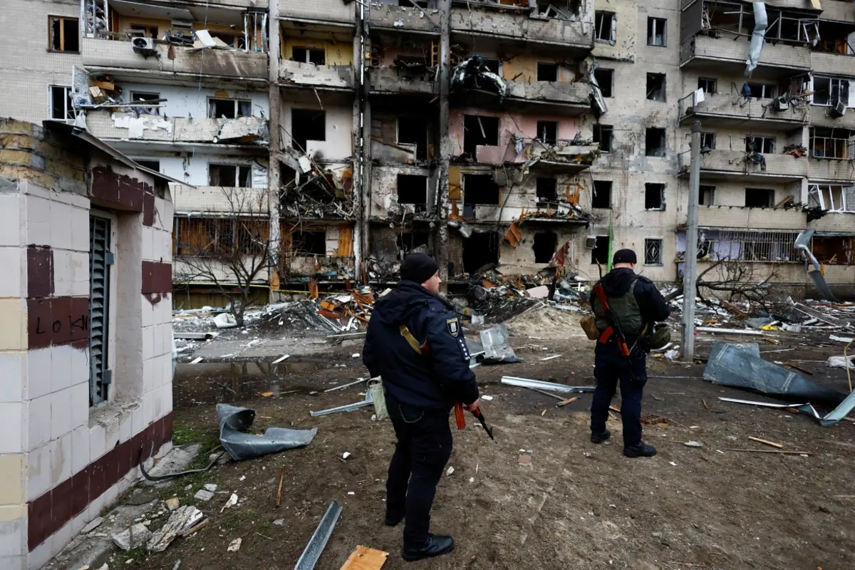 A damaged residential building in the Ukrainian capital, Kyiv.