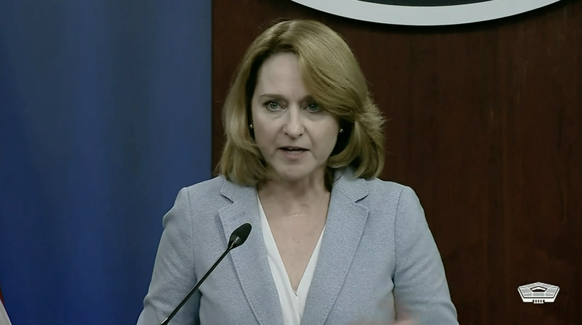 Deputy Defense Secretary Kathleen Hicks briefs the media during the 2023 budget rollout on March 28, 2022.