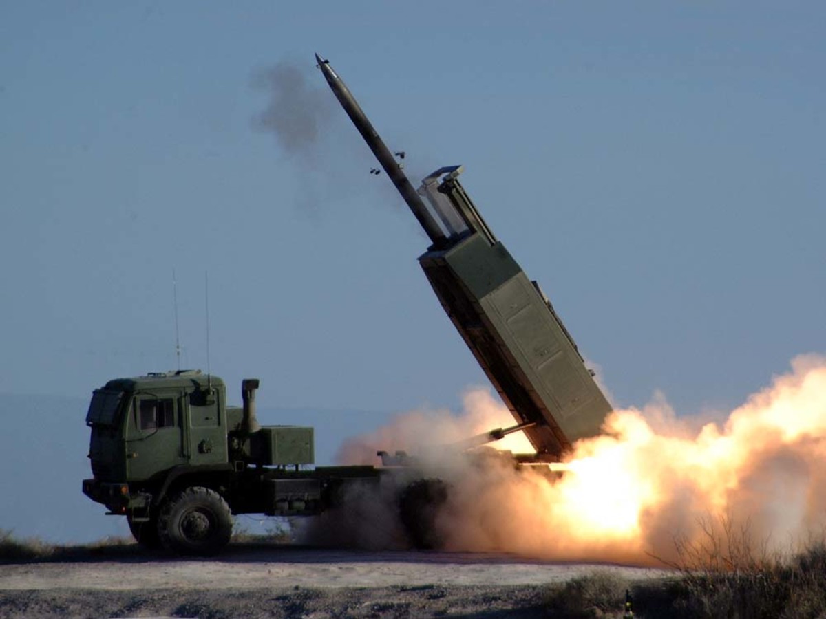 The High Mobility Artillery Rocket System fires the Army's new guided Multiple Launch Rocket System during testing at White Sands Missile Range.