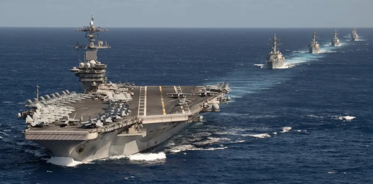 The Theodore Roosevelt Carrier Strike Group transits in formation Jan. 25, 2020.