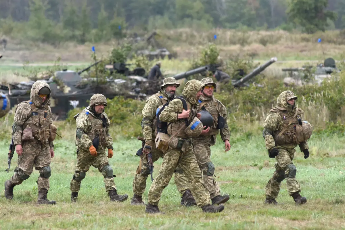 Ukrainian soldiers take part in annual joint military exercises with the US and other NATO countries near Lviv, Ukraine, on September 24, 2021, as tensions with Russia remained high over the Kremlin-backed insurgency in the country’s east. 