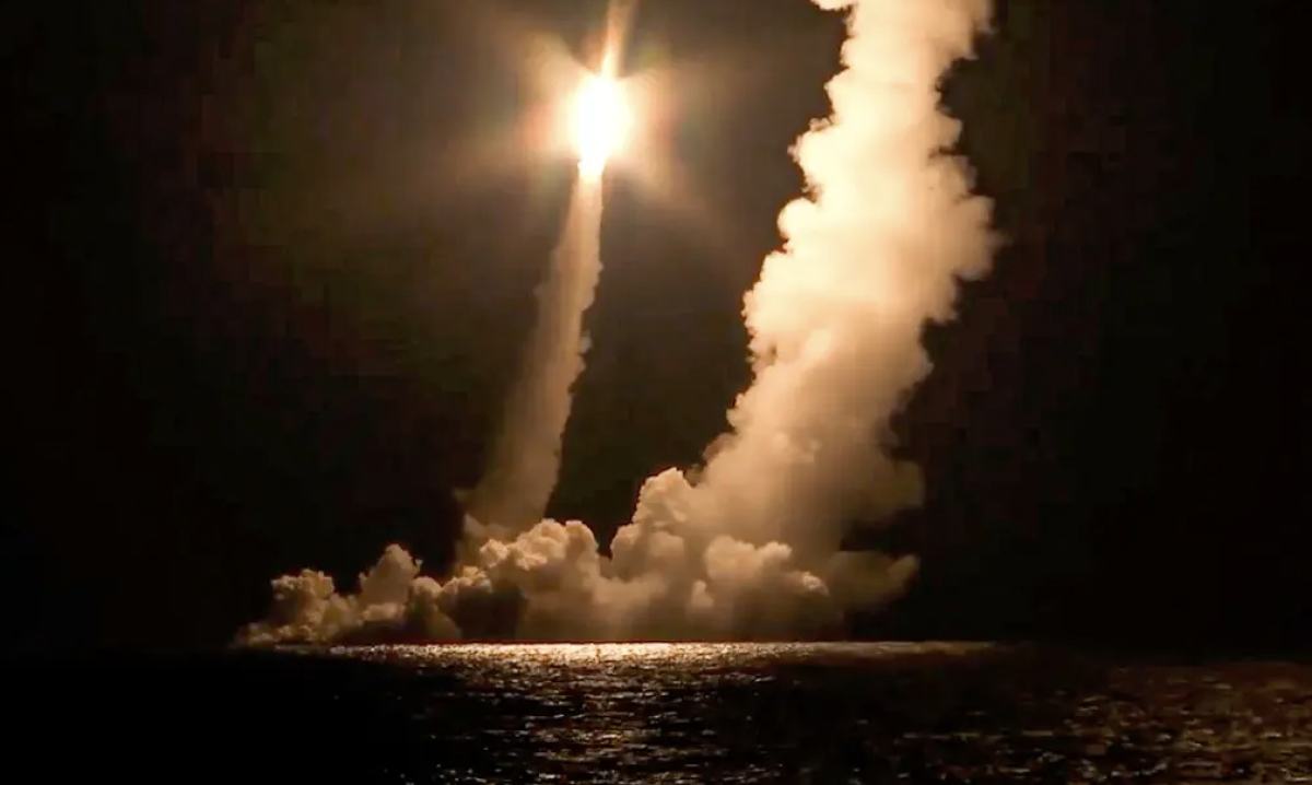 A Russian test of an intercontinental ballistic missile launched by a nuclear submarine in 2020.