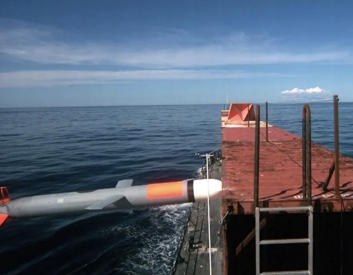 A synthetically guided Tomahawk cruise missile successfully hits a moving maritime target