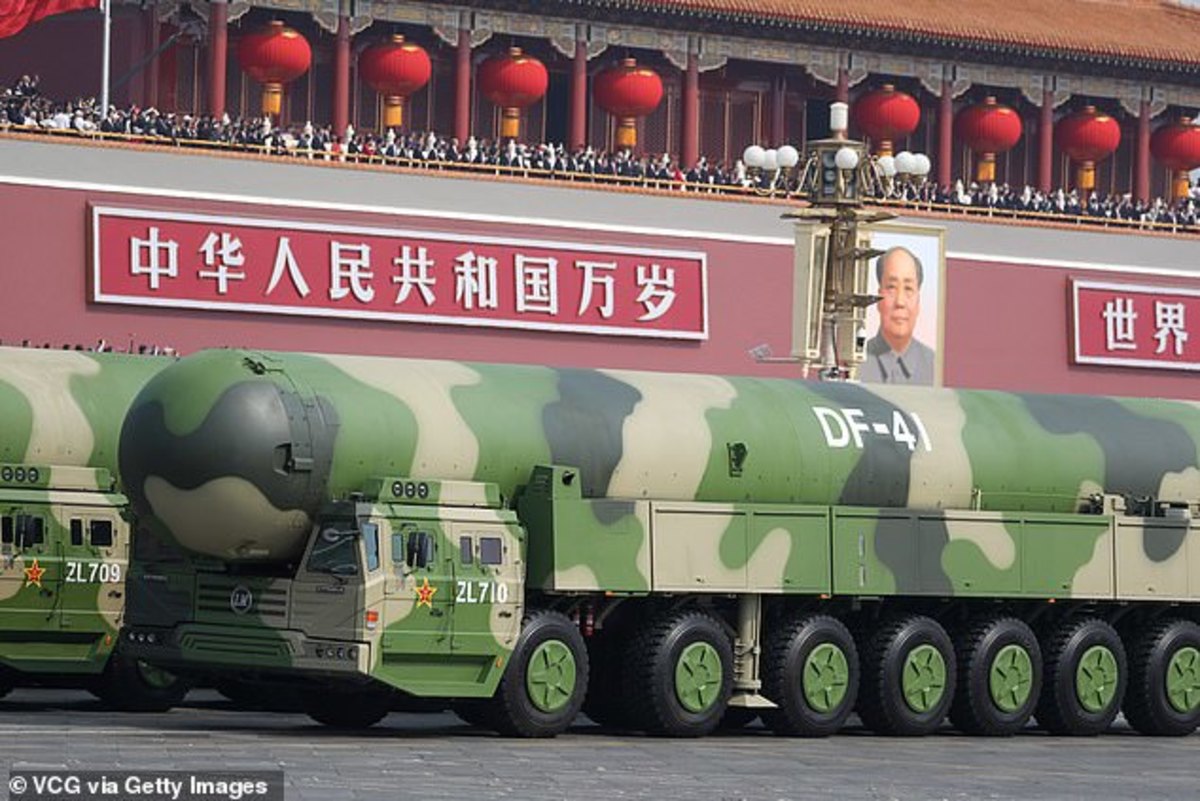 China's DF-41, or Dongfeng-41, is said to boast the longest range of any ballistic missiles in the world. The weapon is pictured being unveiled in a military parade in Beijing on October 1
