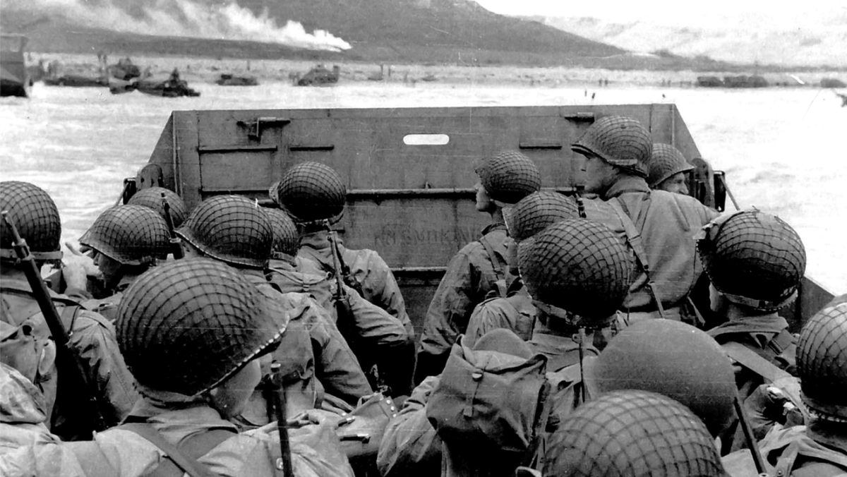 Photograph of American troops approaching Omaha Beach, Normandy, on D-Day (Universal History Archive / UIG via Getty)