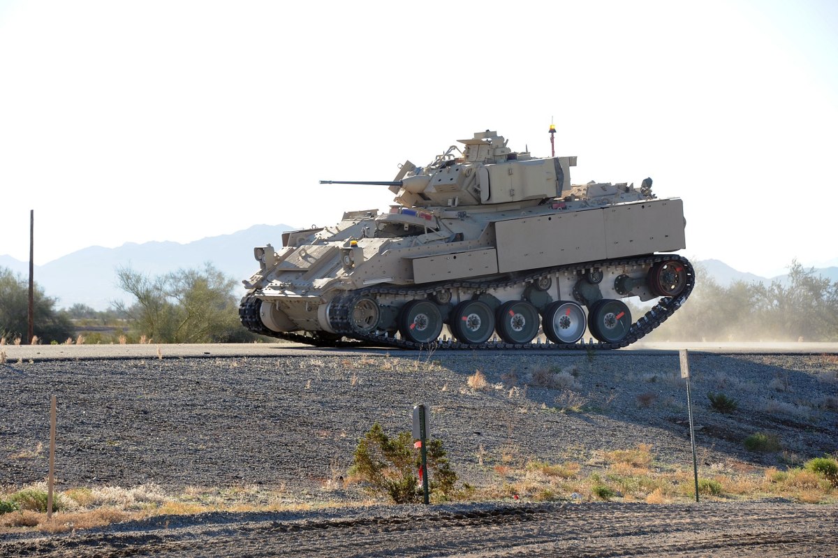 The Army conducts tests of an Advanced Running Gear using a Bradley Fighting Vehicle as a surrogate for the OMFV