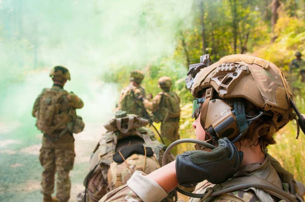 Soldiers with 7th Infantry Division test the Integrated Head Protection System and Tactical Communication and Protective System Lite hearing protection on Joint Base Lewis-McChord, in Washington.