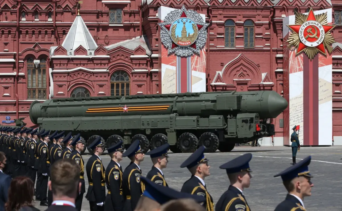 Russian nuclear missiles drive along Red Square during the military parade marking the 75th anniversary of the Nazi defeat, on June 24, 2020, in Moscow.