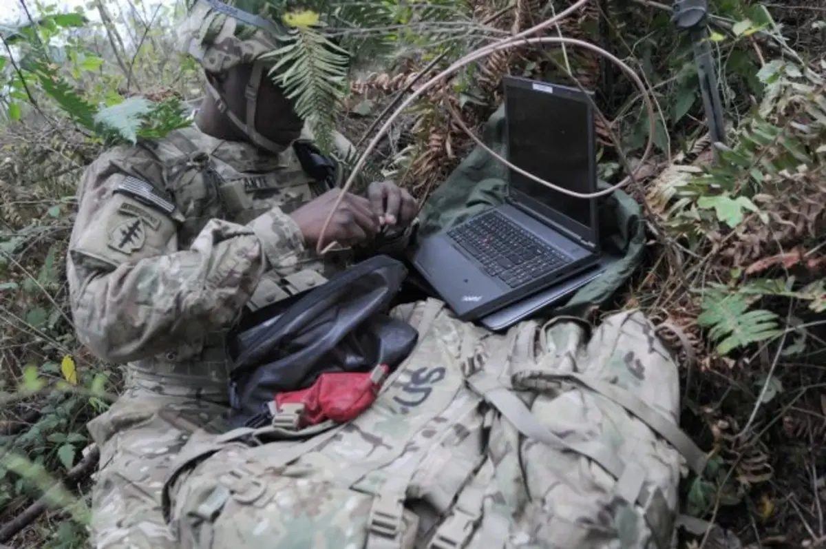 A soldier from the Army’s offensive cyber brigade during an exercise at Fort Lewis, Washington.