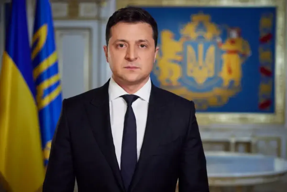 Ukrainian President Volodymyr Zelensky is seen during a televised address to the nation, in Kyiv, Ukraine February 14, 2022.