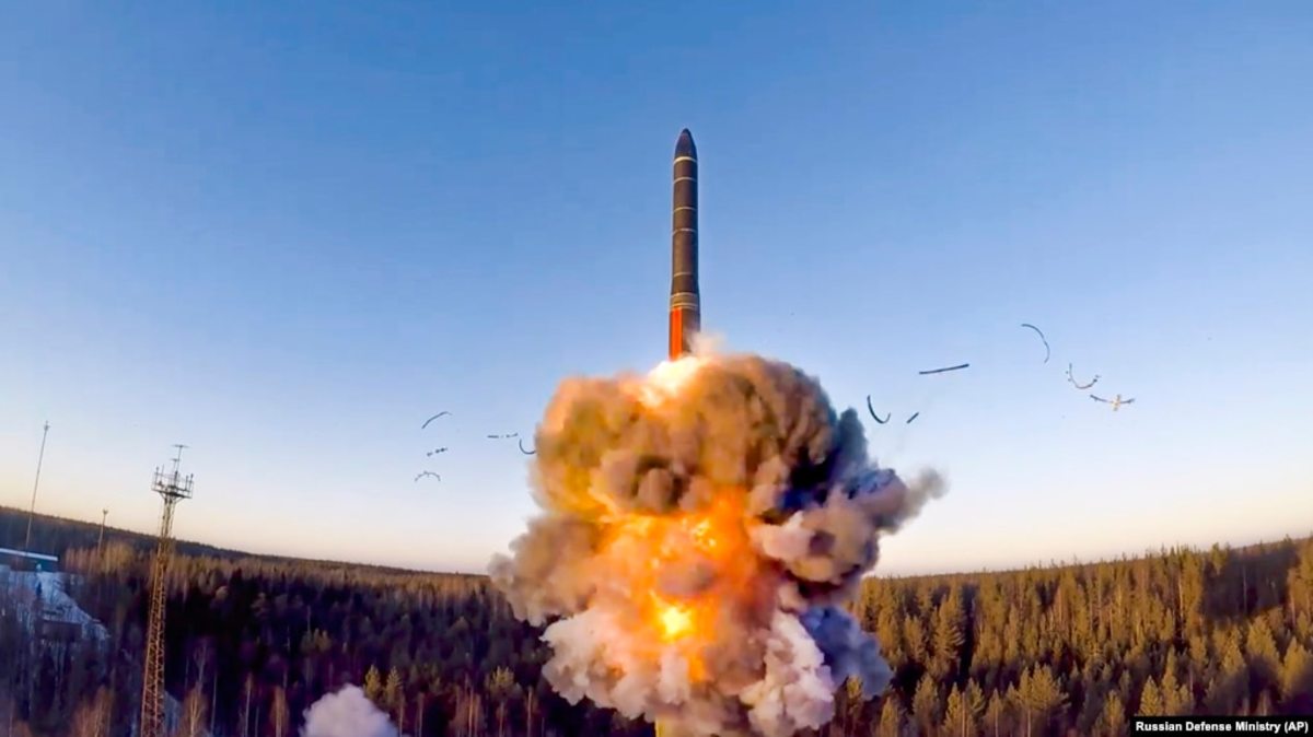 Russia test launches a ground-based intercontinental ballistic missile as part of exercises involving the country's strategic nuclear forces.